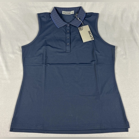 G/FORE Womens Golf Shirt Polo Pique Tech Sleeveless Medium Blue Polyester - Picture 1 of 5